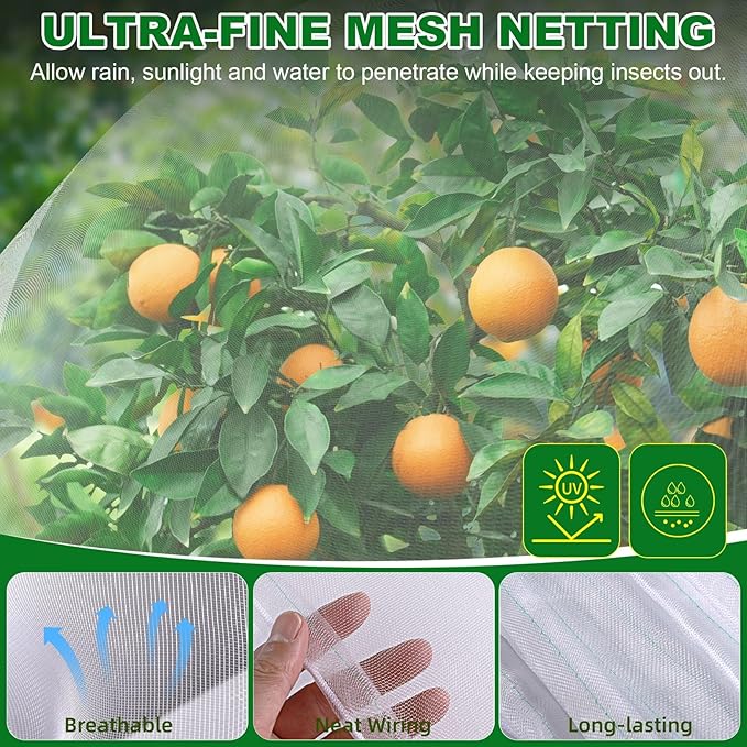 4 Pack Garden Netting for Blueberry Bushes 6ftx6.56ft with Drawstring Garden Mesh Nets Insect Netting Plant Row Covers Protection Bags for Fruit Trees Shrubs Vegetables Flowers Herbs