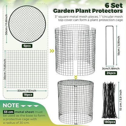 Hiboom 6 Set Garden Plant Protectors from Animals with Stakes, Metal Mesh and Detachable Covers Wire Plant Cage for Keeping Bunny Animals Out, Chicken Wire Cover Garden Protection (12x13)