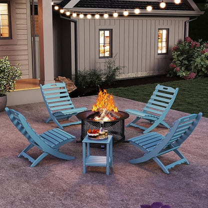 GREENVINES 3 Pieces Patio Furniture Set | Outdoor Bistro Sets for 2 | HDPE Plastic | Folding-Adirondack-Chairs-with-Side-Table | All Weather | Xavier Chair | for Porch Deck Poolside Backyard | Arctic