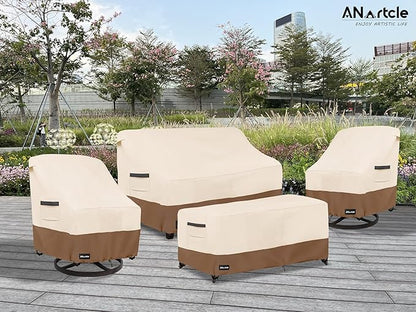 3-Seater Patio Sofa Cover,79W x 37D x 35H Inches Outdoor Couch Cover,100% Waterproof Heavy Duty Patio Sofa Covers,Patio Furniture Covers,Beige&Brown