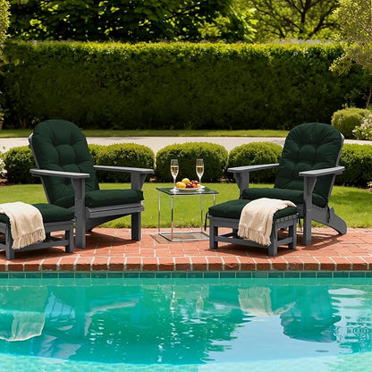 Adirondack Chair Cushion with Ottoman, Folding Adjustable Adirondack Seat Cushions, Waterproof Adirondack Patio Chair Pads for Garden, Deck, or Poolside, Small-Dark Green-1