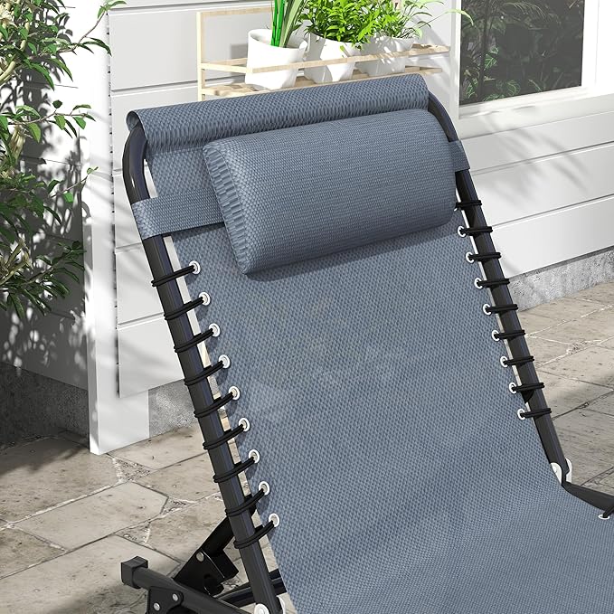 Outsunny Folding Chaise Lounge Chair, Patio Sun Tanning Chair, Outdoor Chaise Lounger with 4-Position Reclining Back, Breathable Mesh Seat for Beach, Poolside, Yard, Gray