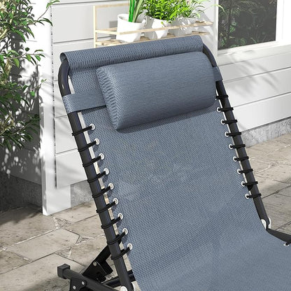 Outsunny Folding Chaise Lounge Chair, Patio Sun Tanning Chair, Outdoor Chaise Lounger with 4-Position Reclining Back, Breathable Mesh Seat for Beach, Poolside, Yard, Gray