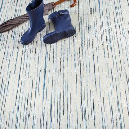 Dash & Albert Elwood Blue Machine Washable Rug, 4 X 6 Feet, Blue Stripe Pattern - Premium Luxury Hotel Quality Soft Breathable Hypoallergenic Machine Washable Easy Care All Season Comfortable