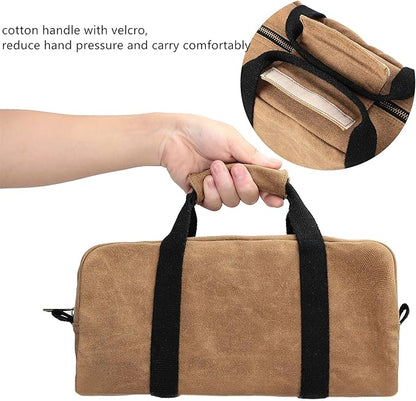 Heavy Duty Waxed Canvas Tool Bag, Multi-Purpose Waterpoof Garden Tote Bag, Portable Carry On Pouch (Black)