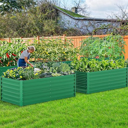 YITAHOME 6x3x2ft Outdoor Raised Garden Bed Kit, Large Metal Patio Planter Box with Gloves, Support Rod for Plants Vegetables Flowers, Green