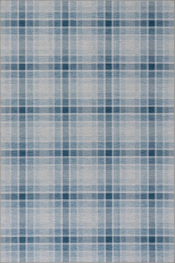 Dash & Albert Andri Plaid Blue Machine Washable Rug, Runner-2.5 X 8 Feet, Blue/White Plaid Pattern