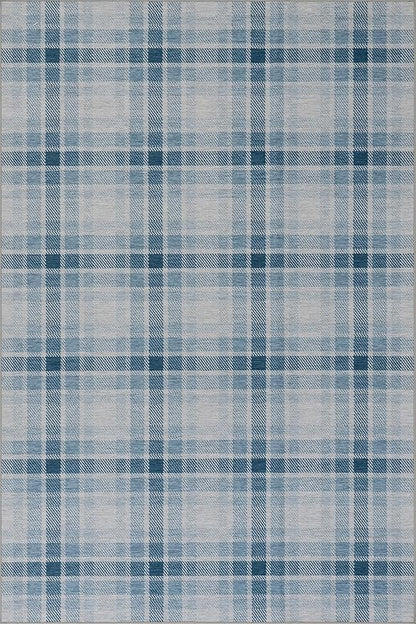 Dash & Albert Andri Plaid Blue Machine Washable Rug, Runner-2.5 X 8 Feet, Blue/White Plaid Pattern