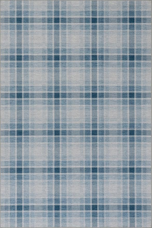 Dash & Albert Andri Plaid Blue Machine Washable Rug, Runner-2.5 X 8 Feet, Blue/White Plaid Pattern