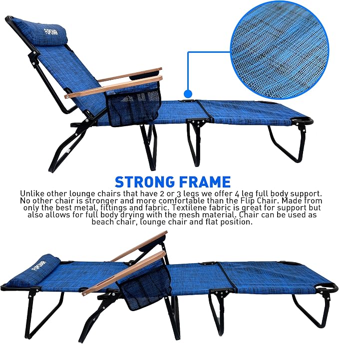 EASYGO PRODUCTS FLIP Face Down Tanning Chaise Lounge Chair with Face & Arm Holes - 4 Legs Support - Textilene Material - 6 Position - Arm Head Rest Pillow - Beach or Home Use