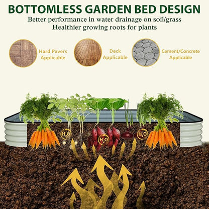 MUPATER 8x4x1FT Raised Garden Bed Outdoor, Modular Galvanized Raised Garden Bed Kit for Planting, Above Ground Planter Box for Gardening, Supportive Bars and Rubber Strip Edging Included, Beige