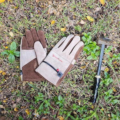 Leather Gardening Gloves for Men, Work Gloves for Welding, Construction, Chainsaw, Farm, Ranch, Yard Work, Abrasion Resistant, Cactus Thorn Proof (Brown, Large)