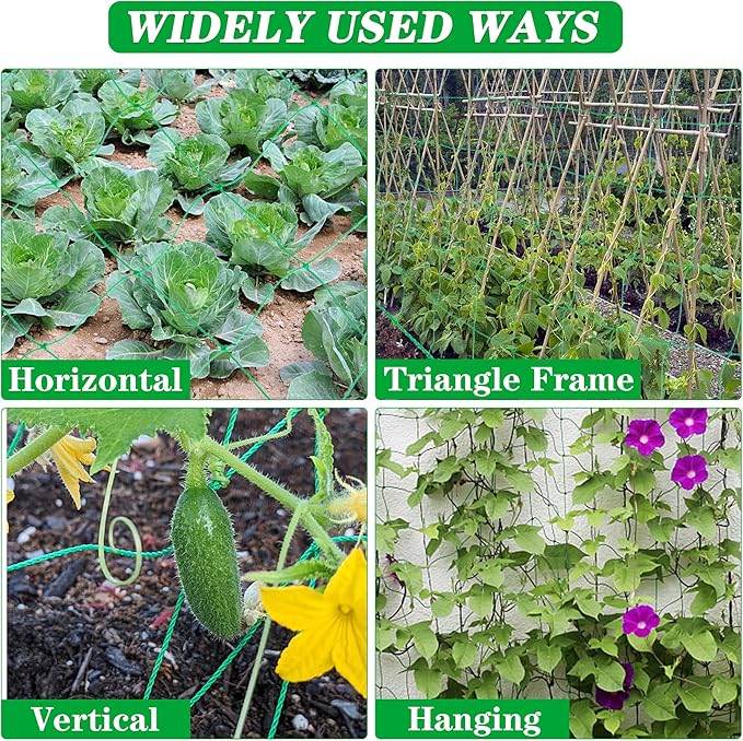 Heavy Duty Garden Trellis Netting for Climbing Plants Outdoor 8.9x16.4Ft Grow Net for Plants 27 Strands & 4x4 in Mesh Plant Netting for Tomato Cucumber Vine Plants