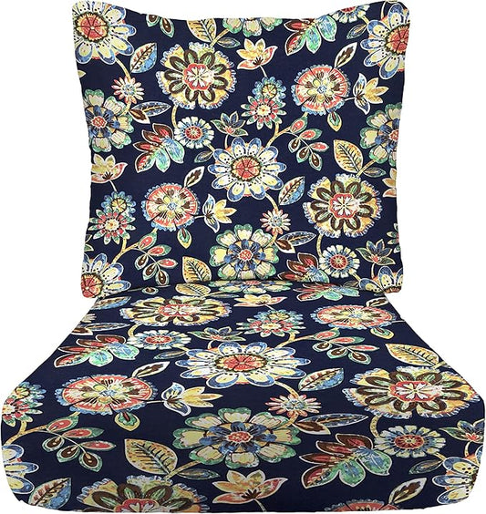 RSH DECOR: Deep Seating Cushion with Pillow Back | 23” x 26” Seat | All-Weather Spun Fabric | Water and Fade-Resistant | Outdoor Chair Cushion Set for Patio Furniture | Daelyn Navy