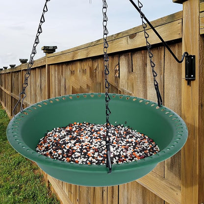 Hanging Bird Feeder Tray with Drainage Holes for Outside Fit Most Seed, Rugged Recycled Plastic Feeding Station, Great for Attracting Wild Birds (12 inch, Green)