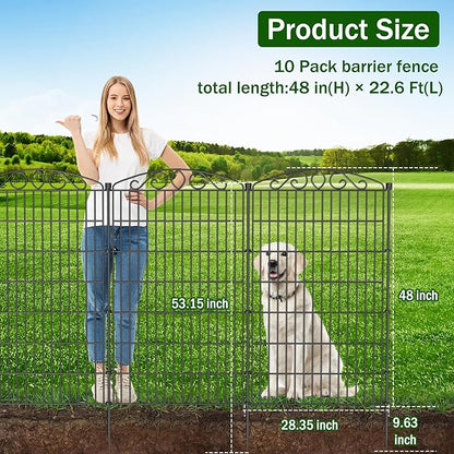 10 Panel No Dig Decorative Garden Fence with Gate - 48in H x 22.6 ft L,Dog Fence Outdoor for Yard,Tall Animal Barrier for Dogs Rabbits, Rustproof Metal Wire Panels for Yard,Patio, Flower Bed