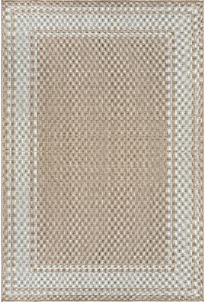 Beverly Rug Outdoor Rug 8x10 Modern Bordered Area Rugs for Indoor and Outdoor Patio Deck Porch Garden Waterproof Weather Sun Resistant Washable Outside Carpet (8 x 10 Beige)
