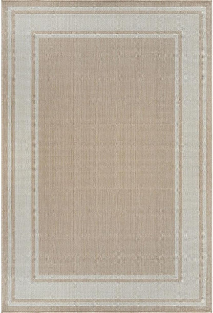 Beverly Rug Outdoor Rug 8x10 Modern Bordered Area Rugs for Indoor and Outdoor Patio Deck Porch Garden Waterproof Weather Sun Resistant Washable Outside Carpet (8 x 10 Beige)
