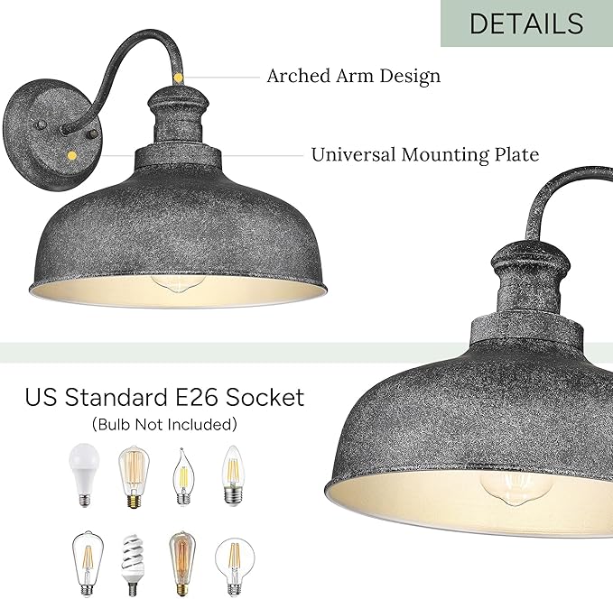 Outdoor Farmhouse Barn Light, Outside Wall Sconce, Weather Resistant Anti-Rust Farmhouse Exterior Wall Light, Outdoor Lantern Lamp for Porch, Garage, Patio, Entryway (Antique Black, 3 Pack)