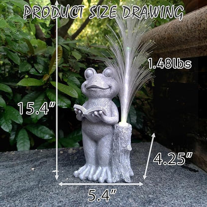 Frog Statue Solar Garden Decor,Resin Frog Statues and Colour Changing Optical Fiber Solar Lights,Outdoor Decoration for Balcony, Garden, Patio, Yard, Lawn,Gifts for Mom Grandma