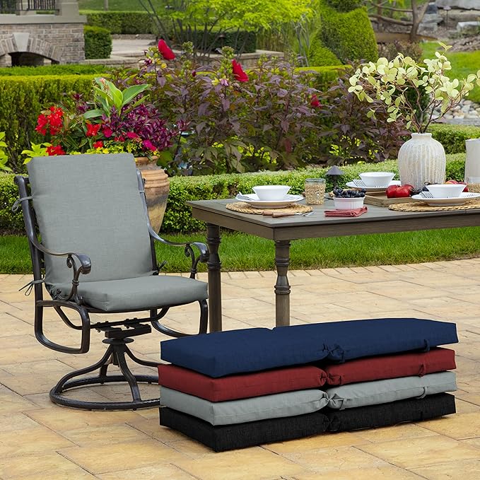 Arden 2-Pack Outdoor Patio Dining Chair Cushion, 20x44, Rain-Proof Seat Pad, Fade-Resistant Outdoor Cushion Stone Grey Leala
