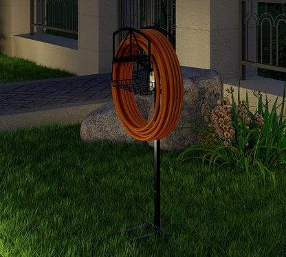 Fire Beauty Garden Hose Holder with Storage Basket,Heavy-Duty,80+lb Capacity,Rust-Proof Stainless Steel,Holds 150ft Hose