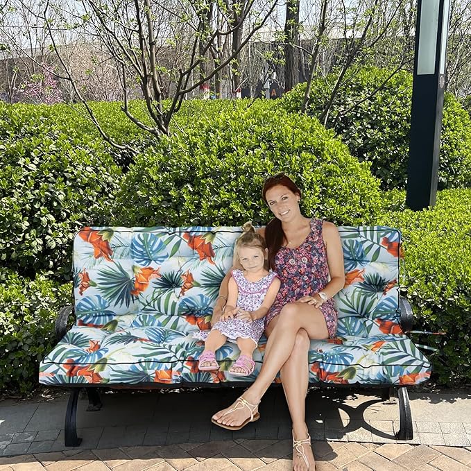 Swing Replacement Seat Cushions, 2-3 Seater Bench Cushions for Outdoor Furnitur with Backrest, Garden Recliner Seat Cushions Waterproof Sofa Pads (Flower Pattern, 63x40in)
