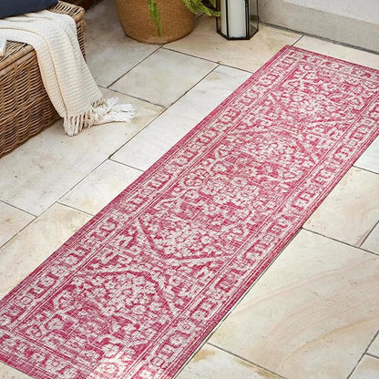 JONATHAN Y Boho Medallion Indoor Outdoor Runner Rug 2X8 Fuchsia/Light Gray, Malta Textured Weave for Backyard, Patio, Porch, Easy-Cleaning, High Traffic, Pet-Friendly, Non-Shedding (SMB104E-28)