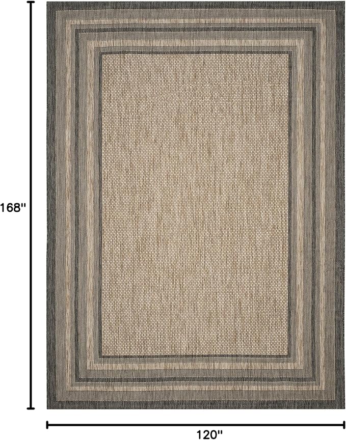 SAFAVIEH Washable Rug Outdoor Courtyard Collection - 10' x 14', Natural & Black, Non-Shedding & Easy Cleaning, Ideal for Patio, Backyard, Mudroom (CY8475-37312)