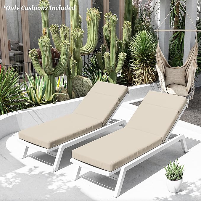 Chaise Lounge Cushion for Outdoor Furniture, Waterproof Fade and Tear Resistant Lounge Deck Chair Cushions for Patio Lawn Pool Resort Hotel