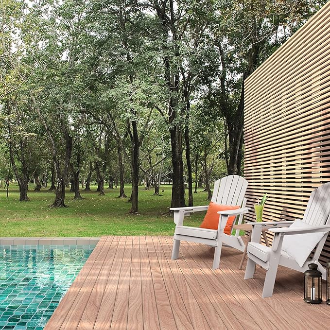 FUNBERRY Folding Adirondack Chair, All Weather HDPE Fire Pit Chairs with Cup Holder for Outdoor