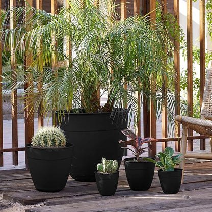 Bloem Dayton 16" Black Recyled Plastic Planter Pot with Drainage Holes and Removable Saucer for Indoor and Outdoor Gardening