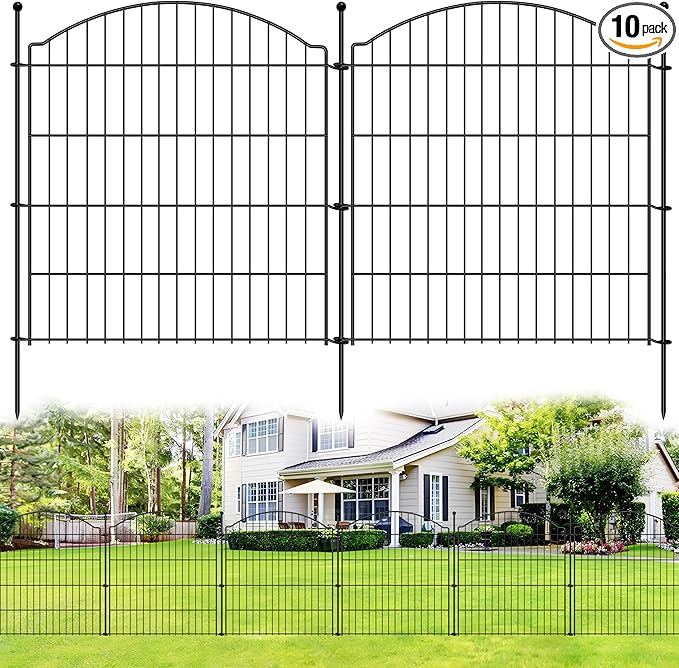 Decorative Garden Fences 32in x 24ft, 10 Pack Outdoor Fencing Animal Barrier Dog Border, Metal Wire Fence Panels for Garden Decor, Flower Bed Edging Borders for No Dig Patio Yard