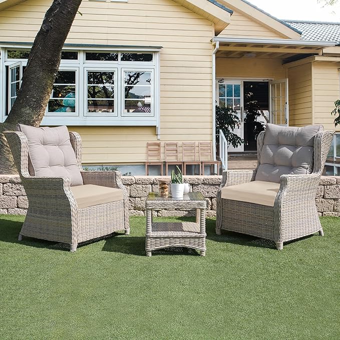 UNIKOME Outdoor Chair Cushions Pack of 4, Water Resistant Patio Cushions with Ties, High Density Sponge Filling Square Corner Seat Cushions for Outdoor Furniture, 18.5"*16"*3", Beige