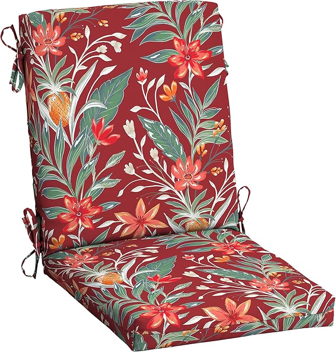 Arden earthFIBER Outdoor Dining Chair Cushion, 20 x 20, Rain-Proof, Fade Resistant, Luau Red Tropical Floral