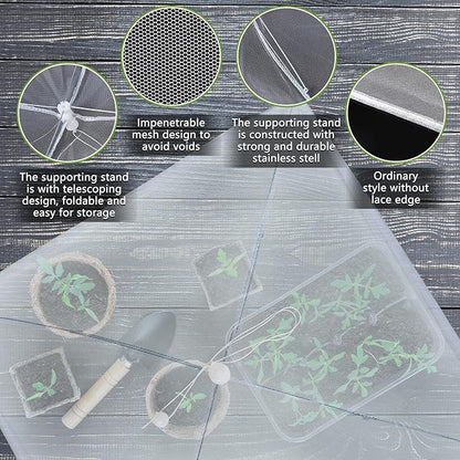 Tanlade 8 Pcs Mesh Plant Cover Protection Tent from Animals Reusable Dome Protect Tent Collapsible Plant Umbrella Netting Food Cover Net for Plants Food Vegetable(17 Inch,White)