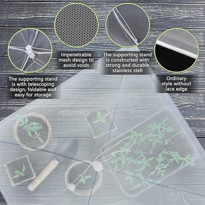 Tanlade 8 Pcs Mesh Plant Cover Protection Tent from Animals Reusable Dome Protect Tent Collapsible Plant Umbrella Netting Food Cover Net for Plants Food Vegetable(24 Inch,White)
