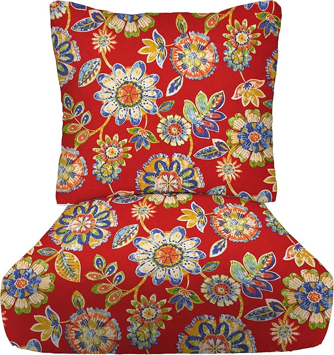 RSH DECOR: Deep Seating Chair Cushion with Pillow Back | 23” x 24” Seat | All-Weather Spun Fabric | Outdoor Cushion Set for Patio Furniture | Daelyn Cherry