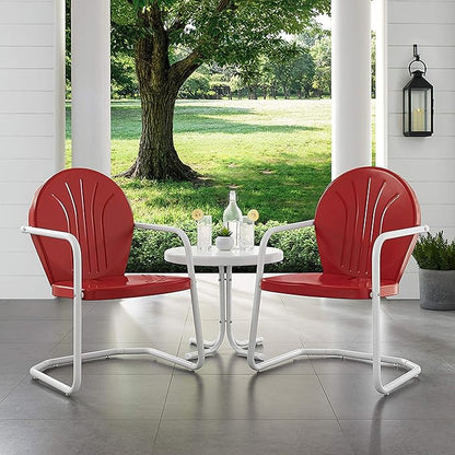 Crosley Furniture Griffith 3-Piece Outdoor Chair and Side Table Set, Retro Metal Bistro Patio Sets for Porch, Red