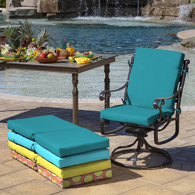 Arden 2-Pack Outdoor Patio Dining Chair Cushion, 20x44, Rain-Proof Seat Pad, Fade-Resistant Outdoor Cushion Lake Blue Leala