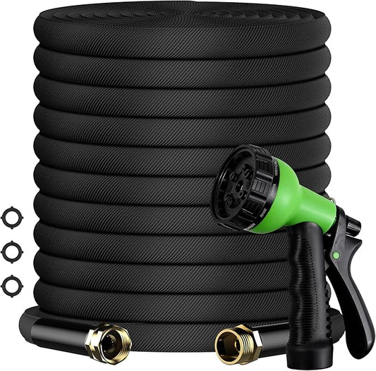 50FT Lightweight Flat Garden Hose for Women & Seniors, Non-Expandable Water Hose with 10-Pattern Spray Nozzle, Easy Storage No-Kink Hose for RV, Patio, Small Backyard, Car Wash & Everyday Watering