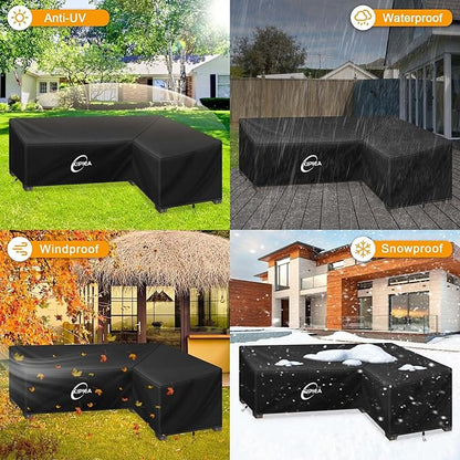 Kipiea Patio L-Shaped Furniture Sectional Sofa Covers, 420D Heavy-Duty Oxford Fabric Outdoor Sectional Cover with Windproof, Anti UV, No Tears, No Fading (Right Facing 98"x79"L x 33.5" D x 31" H)