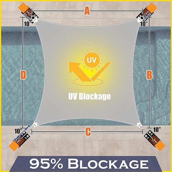 ShadeMart Heavy Duty 39' x 46' Grey Sun Shade Rectangle Shade Sail, Super Ring Canopy Awning Shades for Patio Carport Yard UV Blockage Commercial Grade 260 GSM, We Custom Size