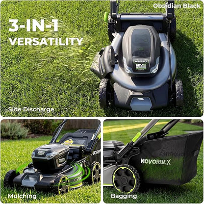 NovorikX 60V 5Ah Self-Propelled Electric Cordless Lawn Mower with 5.0Ah Battery 21-Inch, Brushless Mower for Large Yards, LED Headlight, Rapid Charger 3-in-1 Versatility Obsidian Series