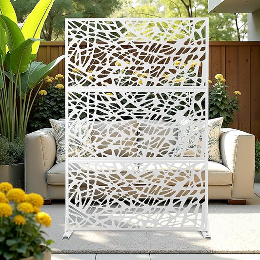 Metal Privacy Screen Outdoor Privacy Screen, Freestanding Fence Panel for Outside, 72''H×47''W, Decorative Screen Panel for Backyard/Patio/Deck