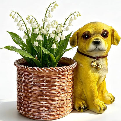 6.73” Cute Puppy Desk Planter-Small Resin Dog Succulent Planter for Desk Tabletop Office Decor-Indoor Plant Pot Animal Shaped Pot for Home Patio-Perfect Dog Lover Gift for Dog Owner Office Home