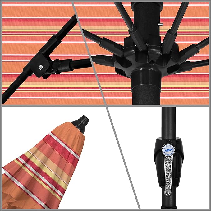 California Umbrella 9' Round Sunbrella Aluminum Outdoor Deck, Pool or Patio Umbrella, Crank Lift, Auto Tilt, Bronze Pole, Dolce Mango