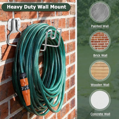 18/0 Stainless Steel Garden Hose Holder Hook, HaSteeL Metal Wall Mount Hanger For Outside Yard Water Vacuum Expandable Hose Extension Cords Storage, Rust Resistant, Hose Nozzle Groove (1 Pack)