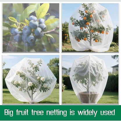 Drawstring & Zipper Fruit Tree Netting Cover (3 Pack 7.3×6Ft) - Reusable Bird Netting for Blueberry Bushes, Anti-Cicada/Deer/Squirrel Large Plant Protection Net