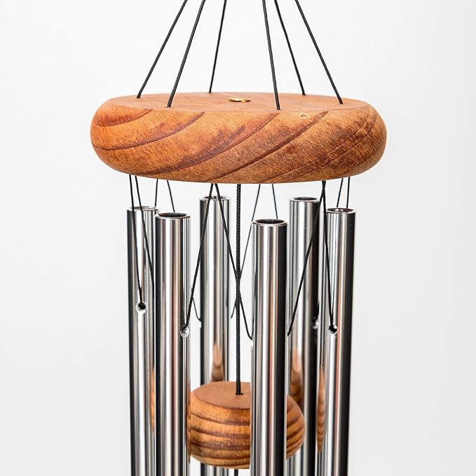 Festival 18-inch Redwood Wind Chime in Silver by Wind River for Patio, Backyard, Garden, and Outdoor décor. Made in The USA